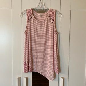 Pink and White Asymmetrical Striped Tank Top!